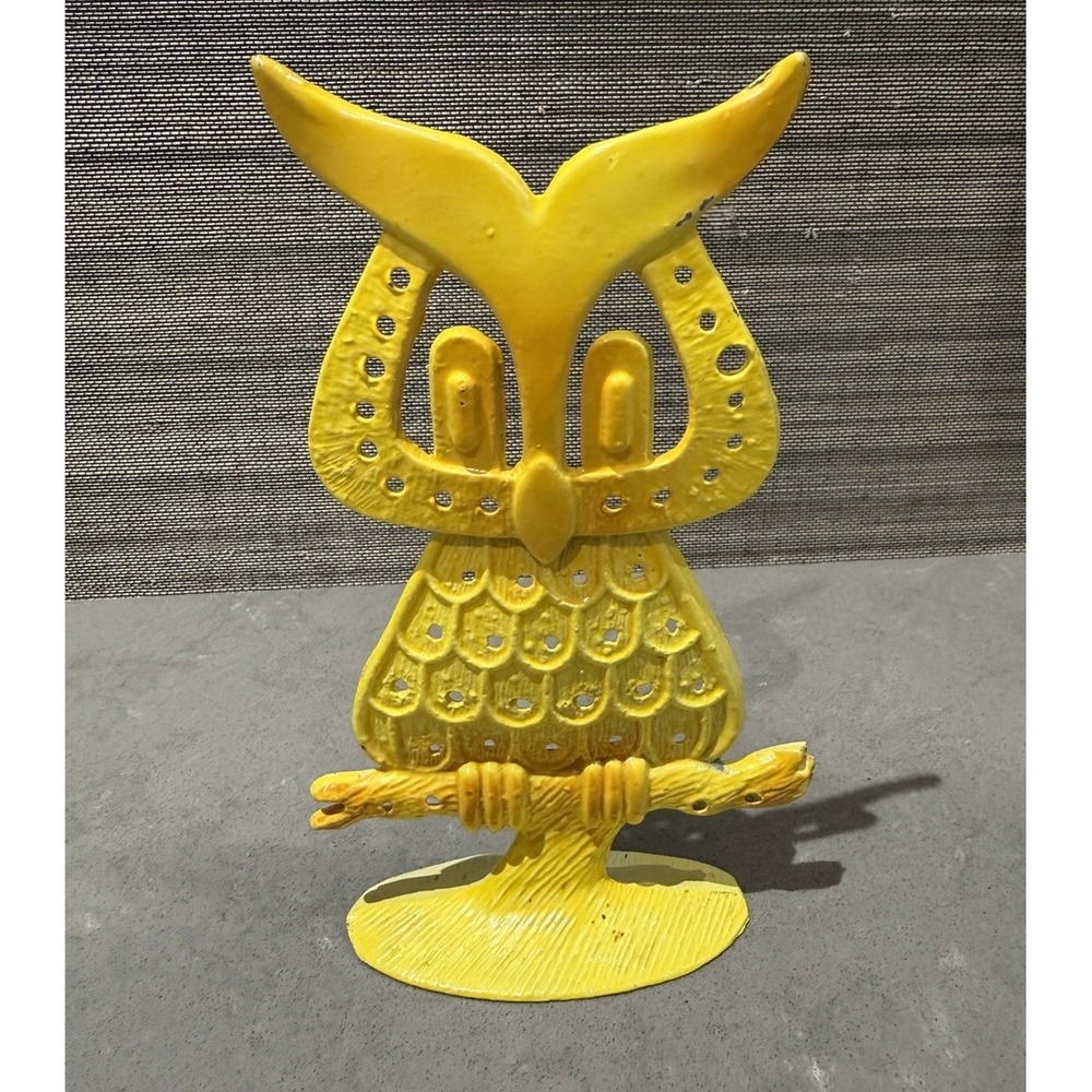 Vintage C Revere MFG Yellow Owl Metal Sculpture Mid Century Modern Decor Retro
